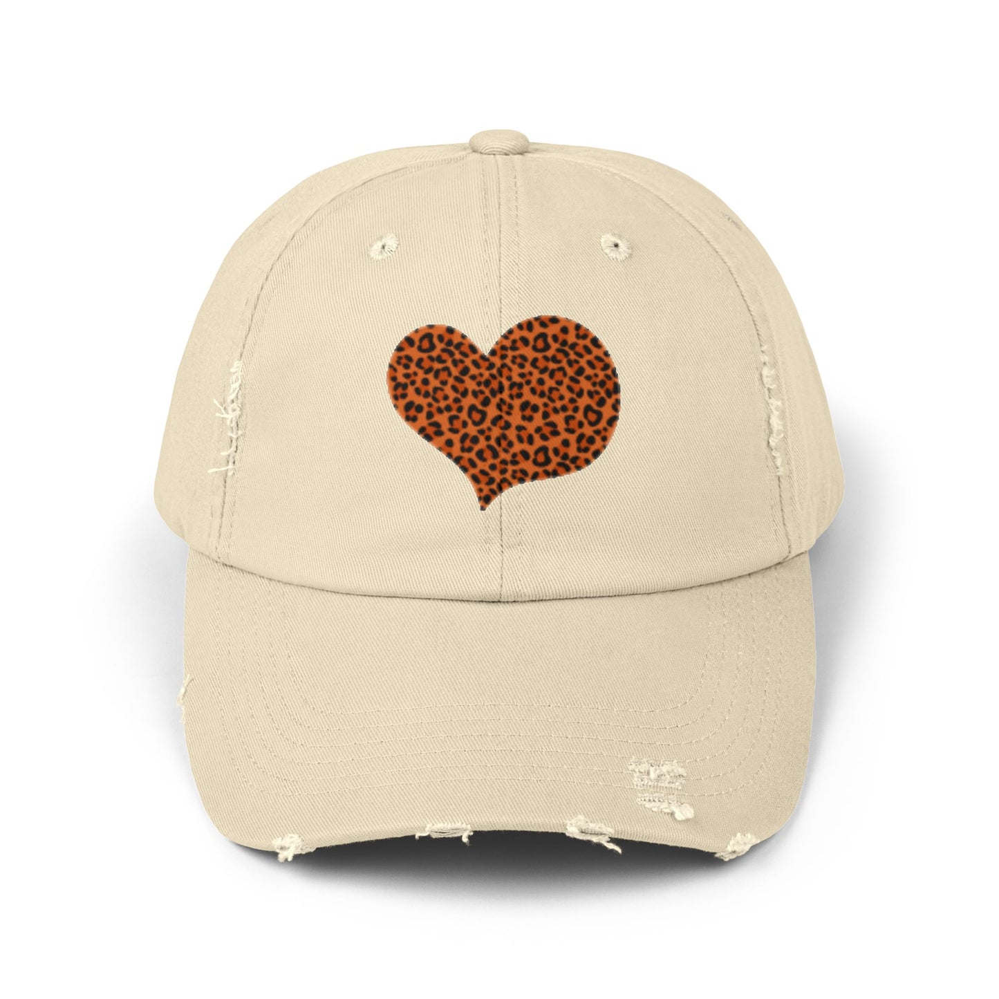 Leopard Heart Distressed Unisex Cap - Trendy Casual Headwear for Every Occasion