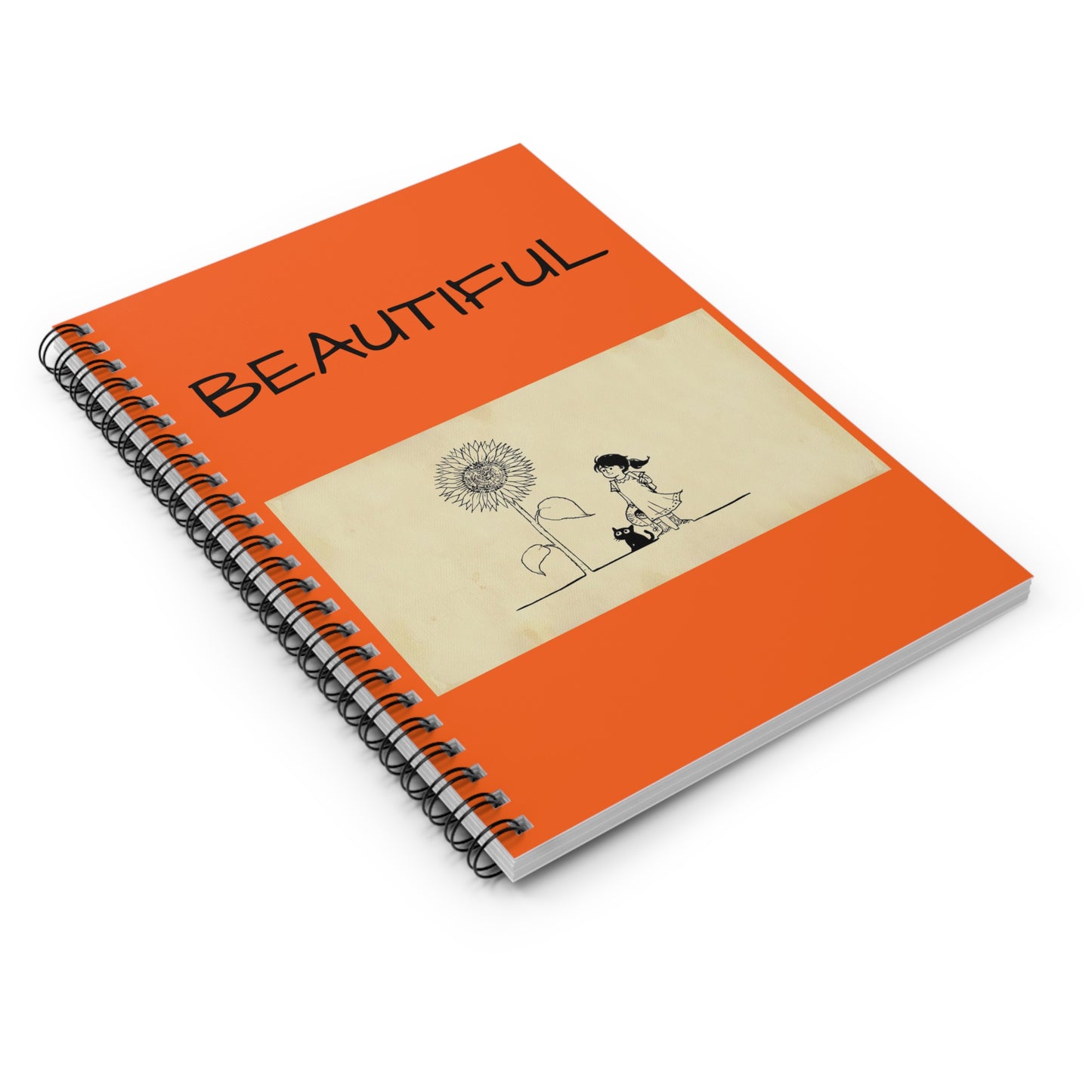 Cuaderno espiral de niña con girasol grande. Compartamos recuerdos juntos.