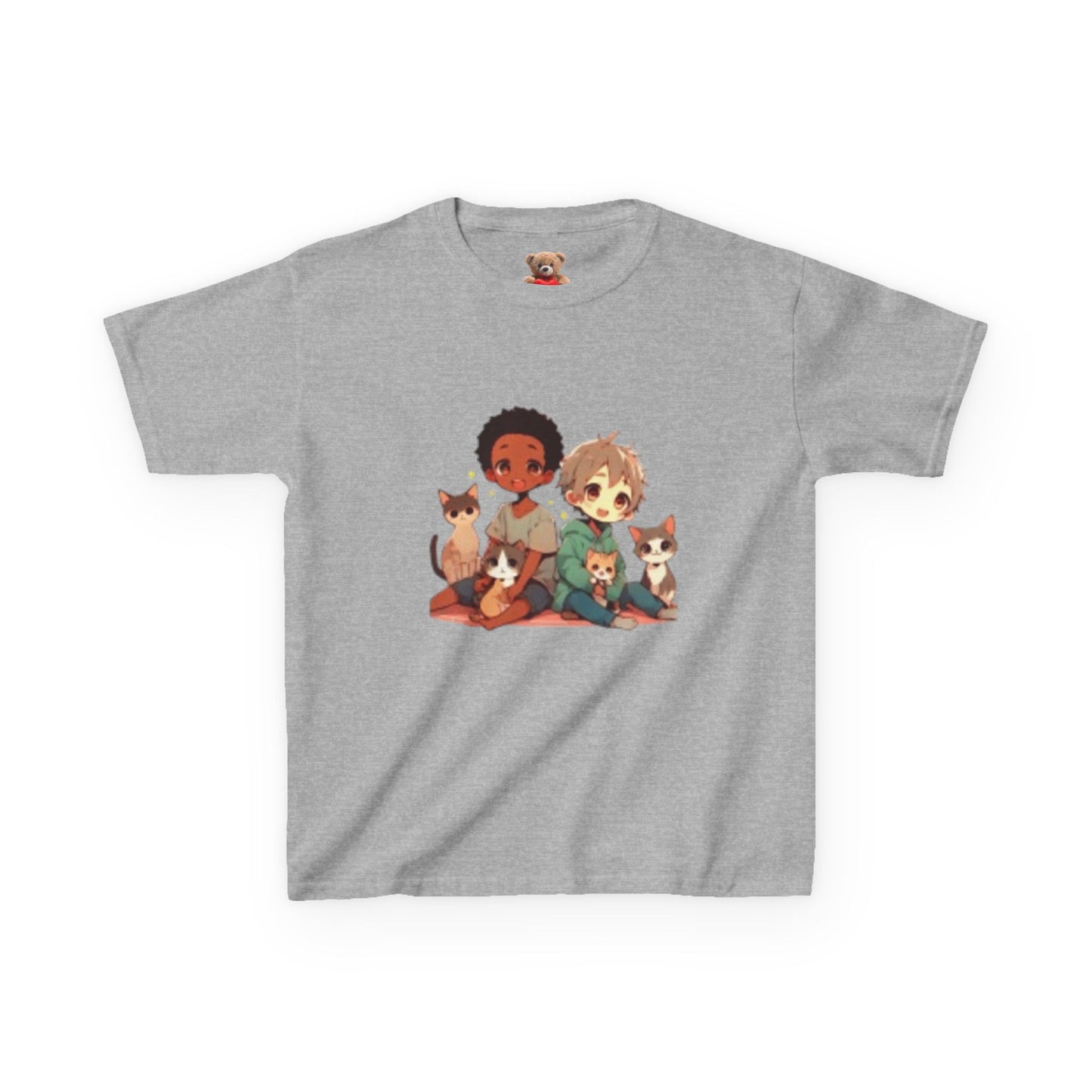 Children with Cats & Heart Kids Heavy Cotton T-shirt Looking Fabulous!