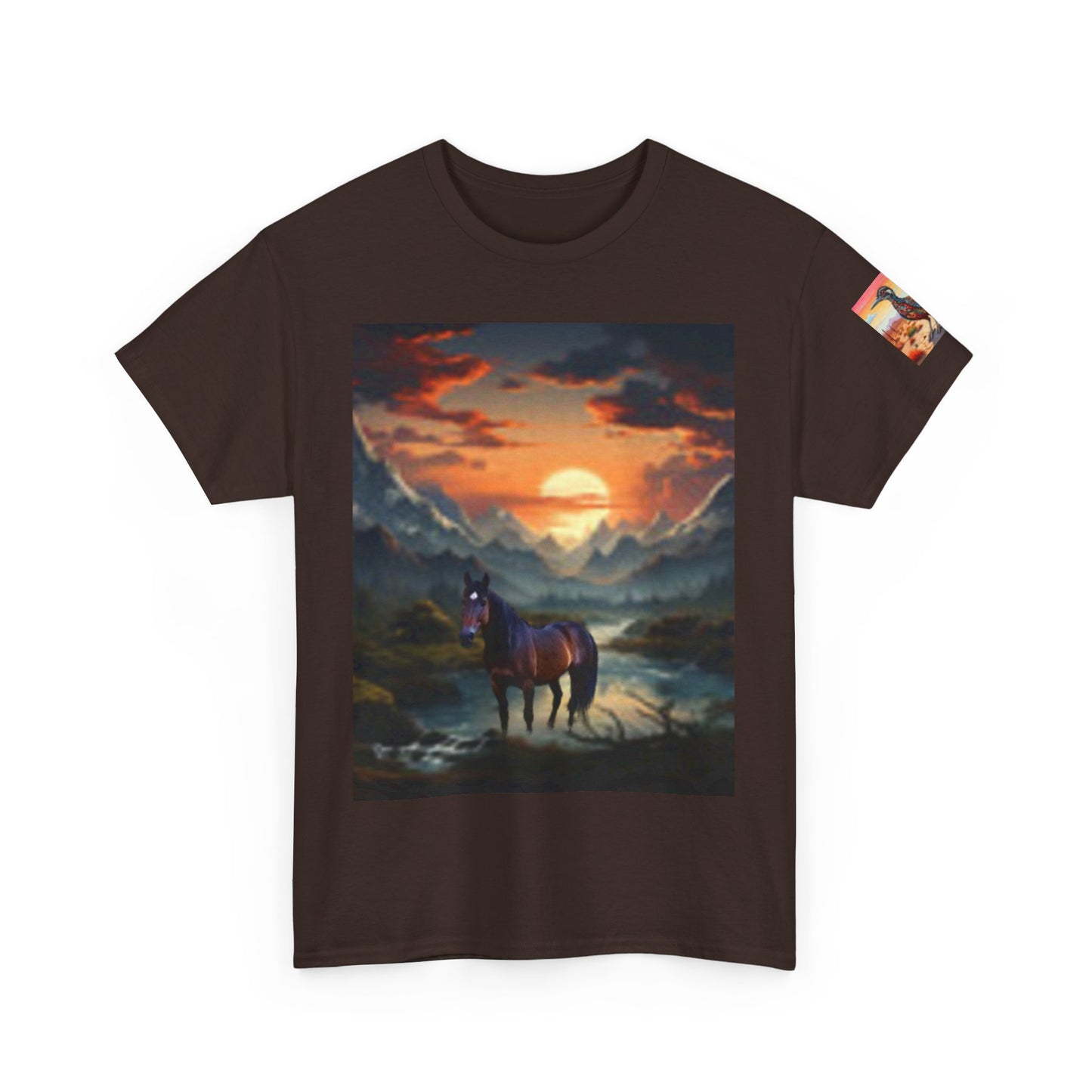 Majestic Horse Unisex Heavy Cotton Tee - Nature Sunset Design