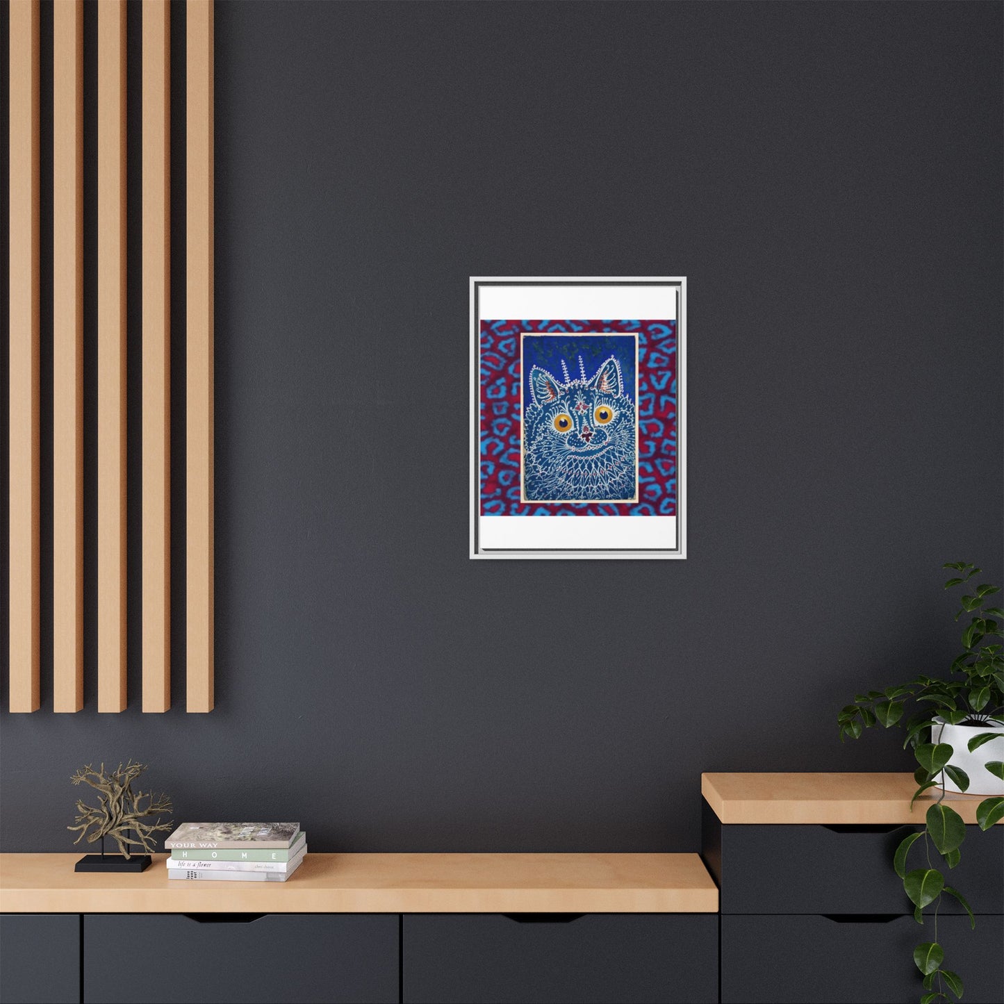 Colorful Cat Framed Matte Canvas Art - Whimsical Home Decor