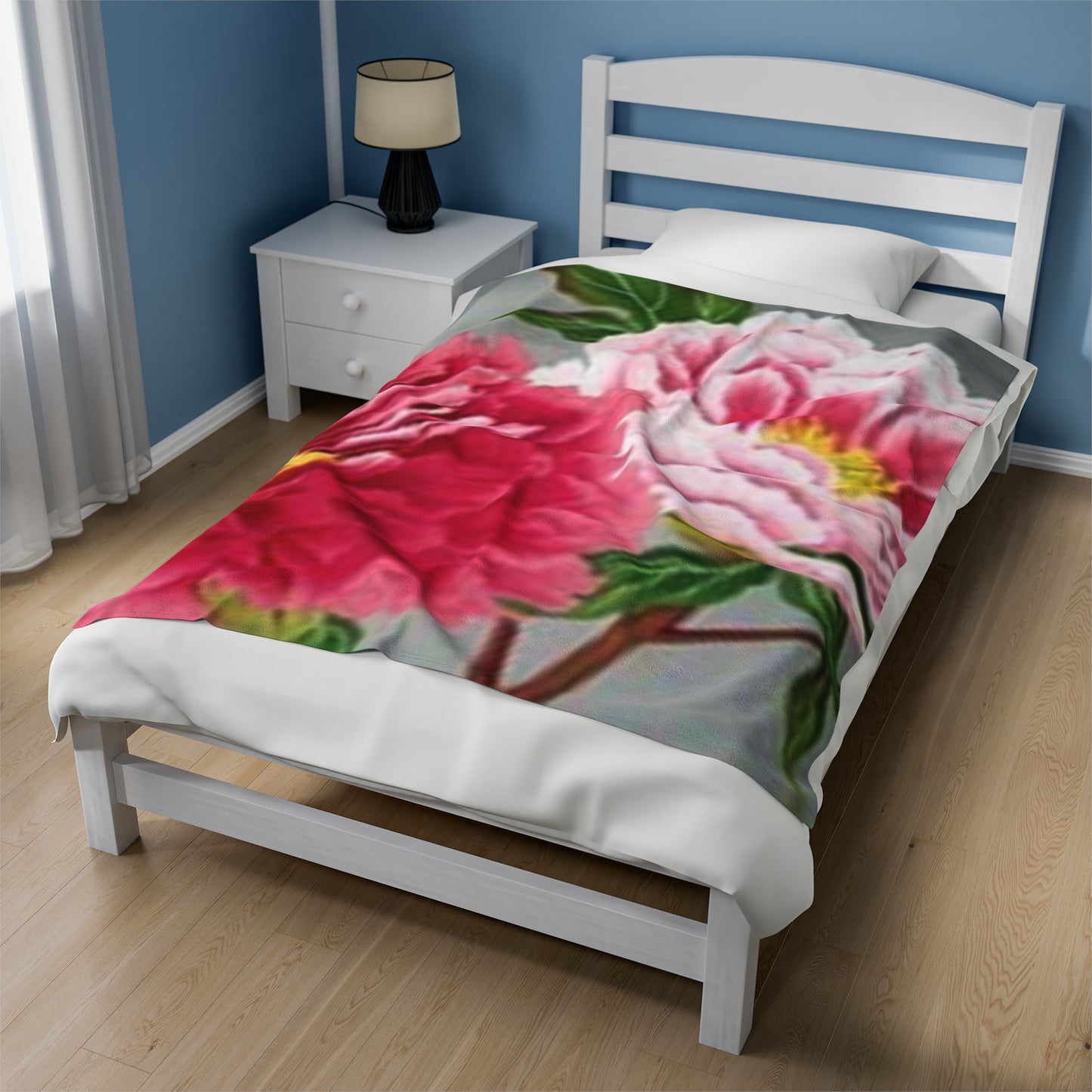 Couverture en peluche en velours douillette à fleurs roses