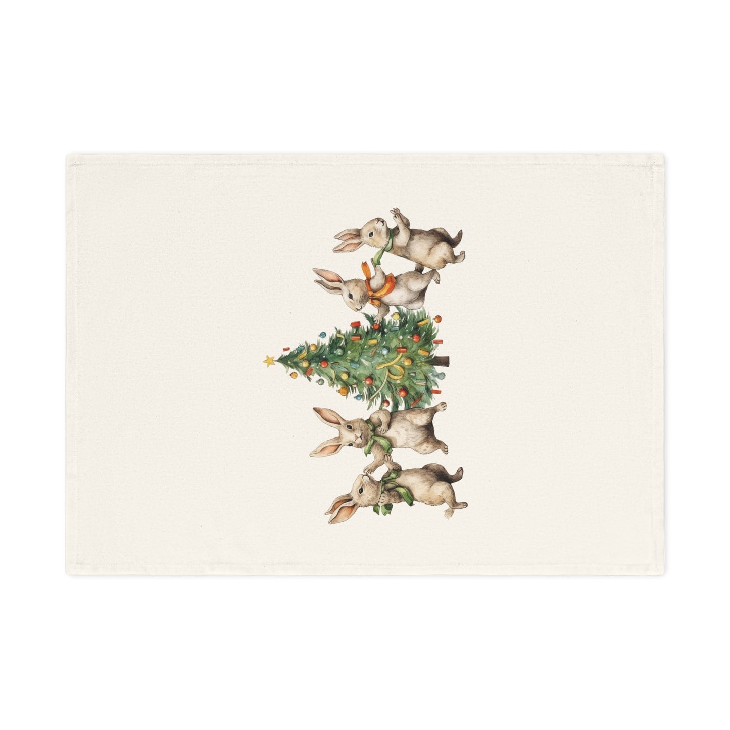 Paño de cocina de algodón Cuatro conejos Árbol de Navidad 🎄
