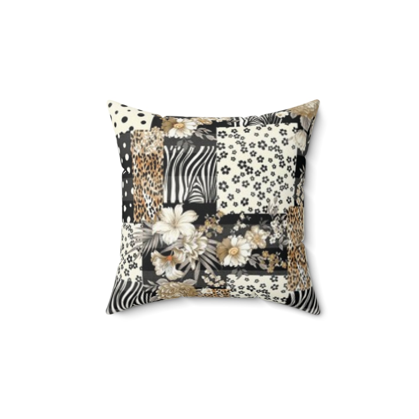 Coussin carré en imitation daim style bohème chic - Imprimé floral et animal