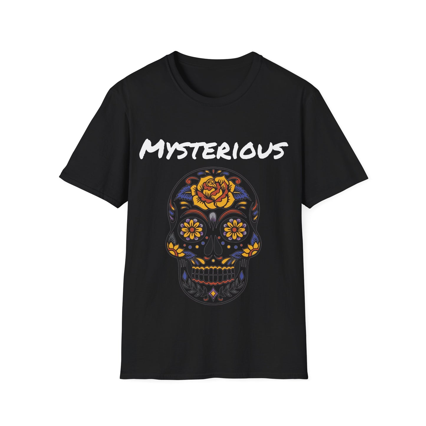 Camiseta unisex de estilo suave con calavera misteriosa para Halloween