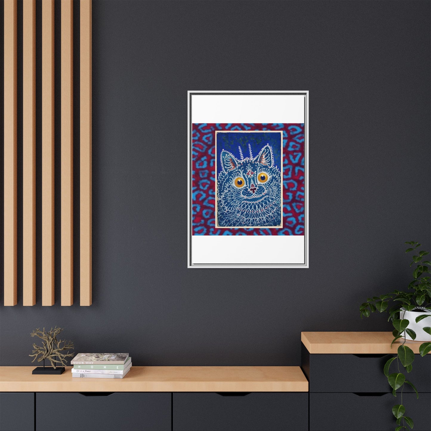 Colorful Cat Framed Matte Canvas Art - Whimsical Home Decor