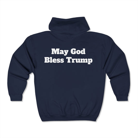 Full Zip Hooded Sweatshirt May God Bless Trump