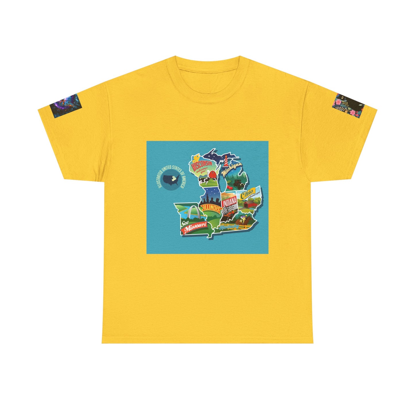 Happy Vibes Unisex Heavy Cotton T-shirt – Retro Sunshine & Map Designs