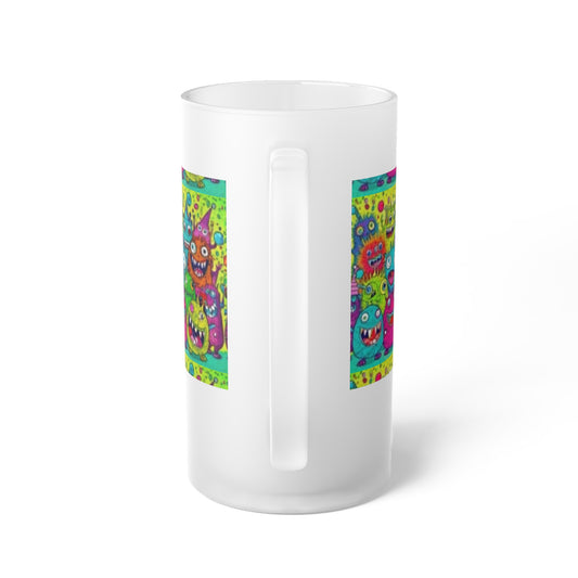 Colorful Monsters Frosted Glass Beer Mug | Fun Monstrous Design | Perfect for Parties, Gatherings, Gifts, Beer Lover's Essentials, Home Bar Decor