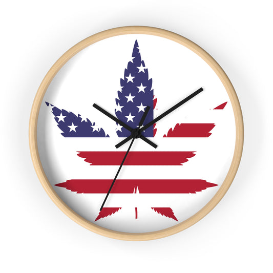 Wall clock Red White Blue Marijuana Leaf