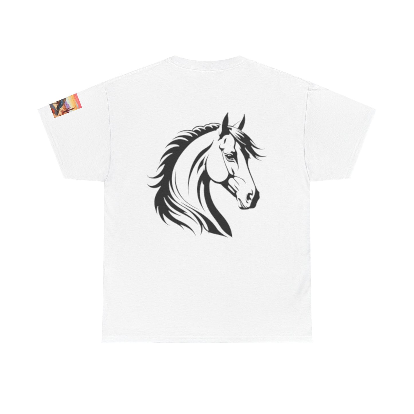 Majestic Horse Unisex Heavy Cotton Tee - Nature Sunset Design