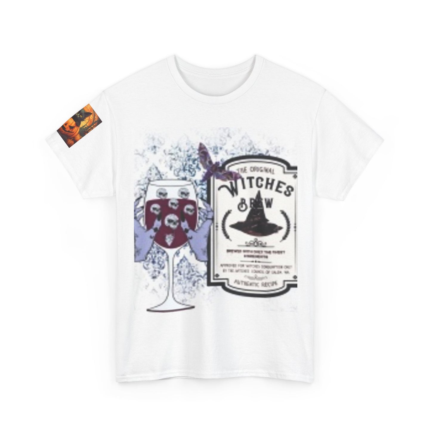 Witch Wine Castle Black Cat Unisex Heavy Cotton T-shirt