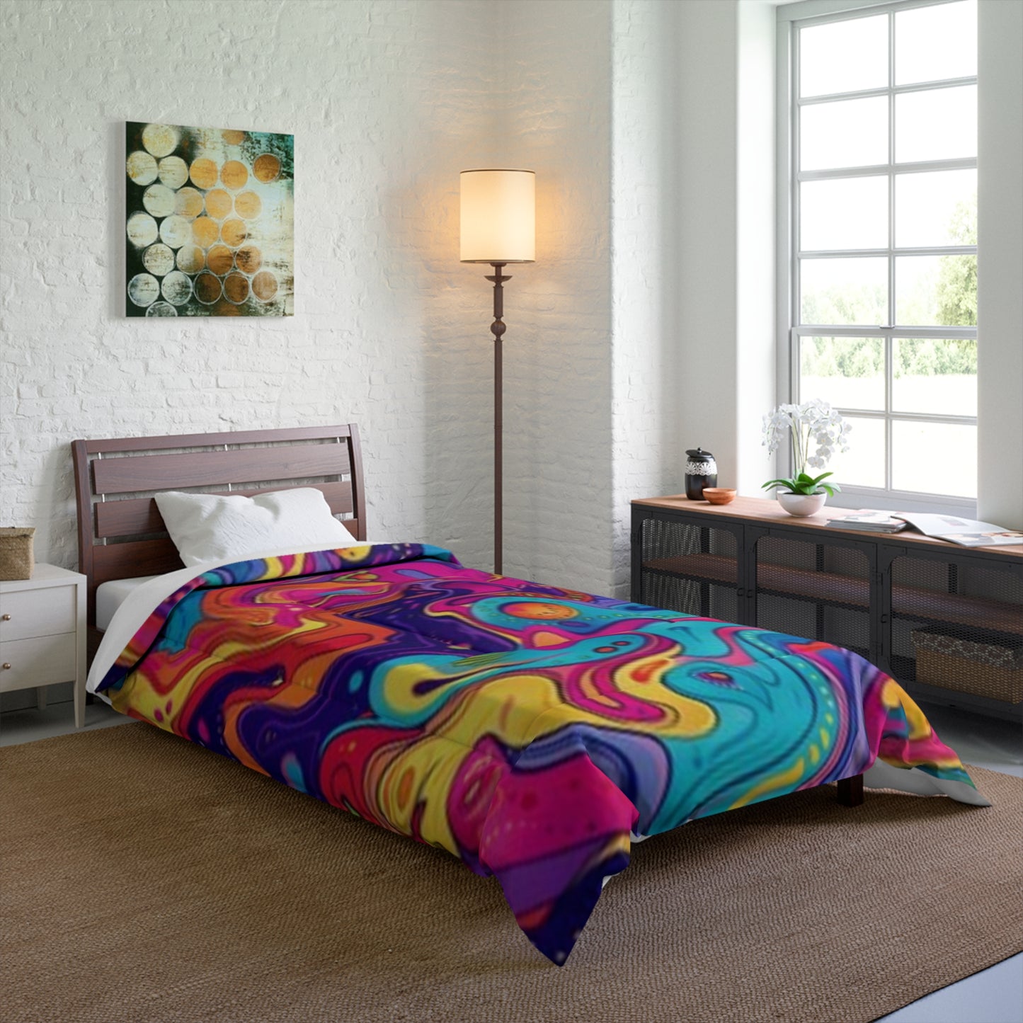 Colorful Psychedelic Comforter - Vibrant Bohemian Bedding for a Cozy Home