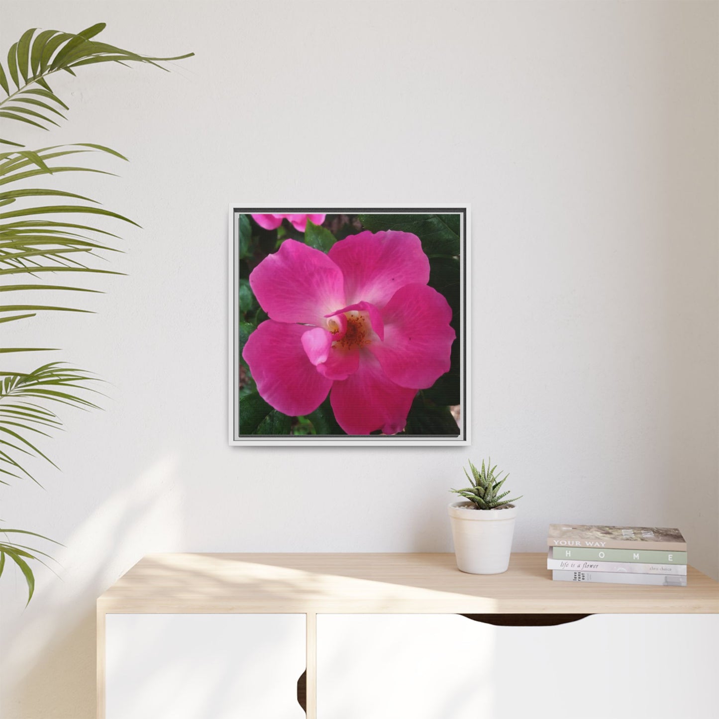Framed Floral Canvas Art Print | Vibrant Pink Flower Decor, Wall Art for Home, Gift for Her, Mother's Day, Birthday