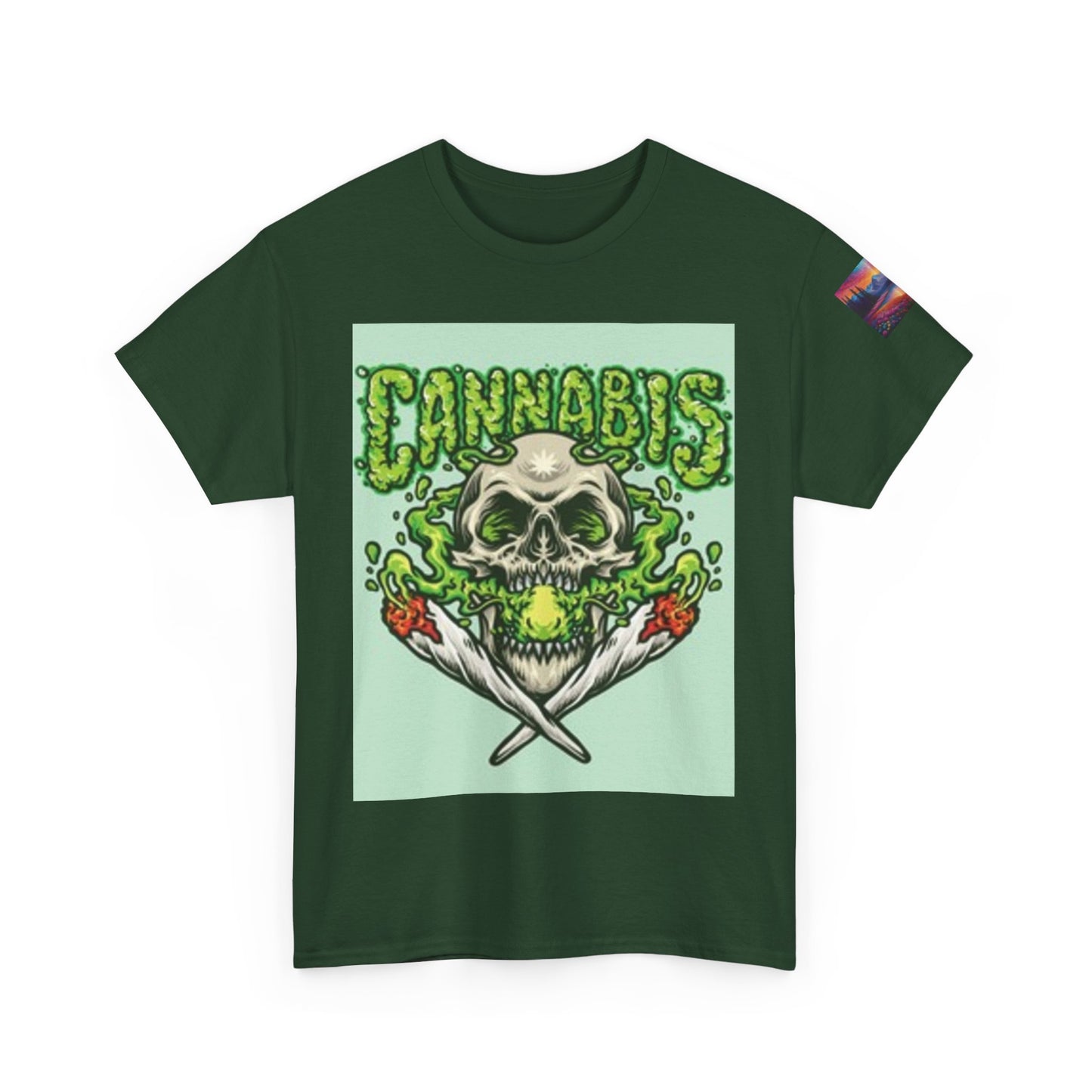 Cannabis Skull Heavy Cotton Tee, Unisex Cannabis T-Shirt, Grunge Vibe Shirt, Halloween Costume, Streetwear