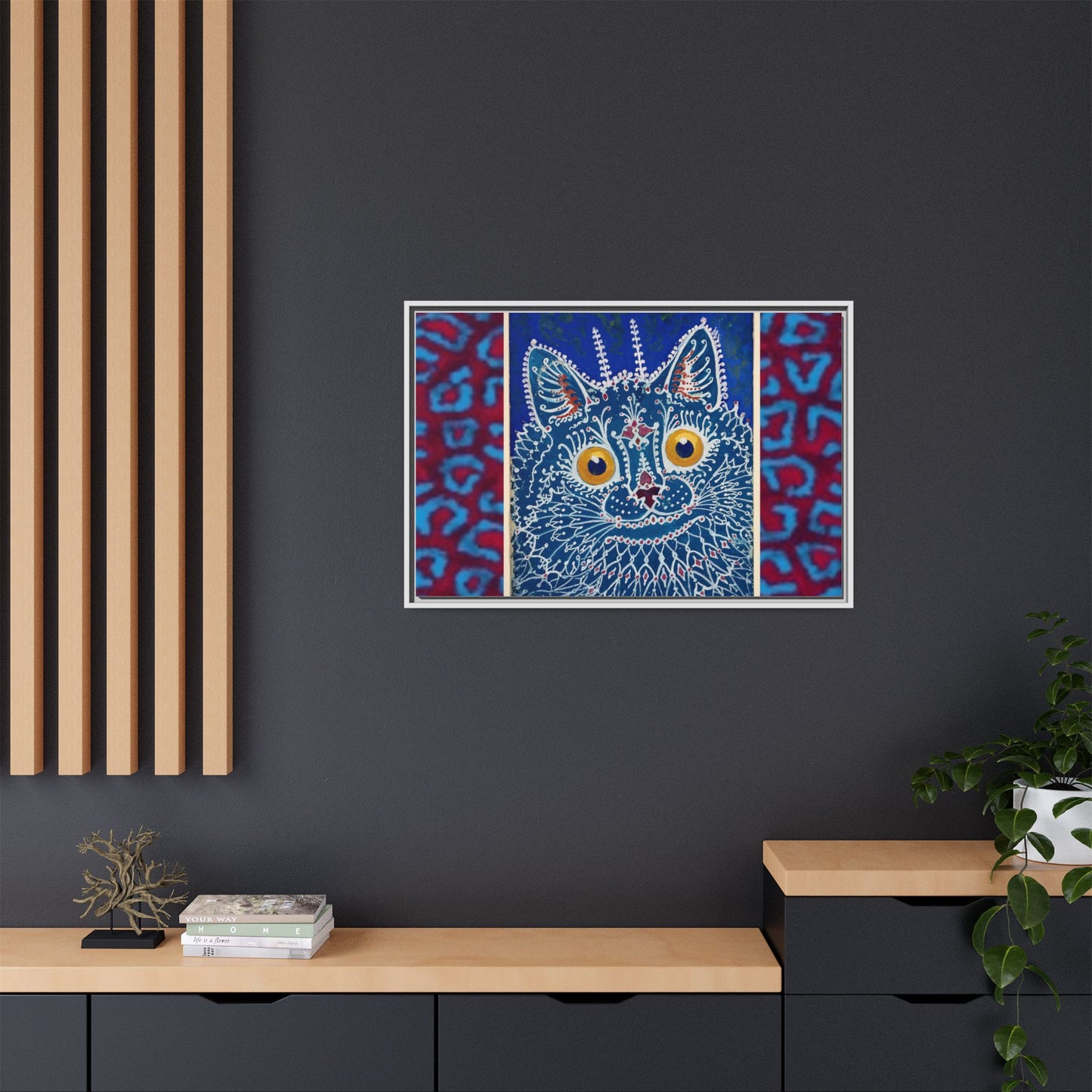 Colorful Cat Framed Matte Canvas Art - Whimsical Home Decor