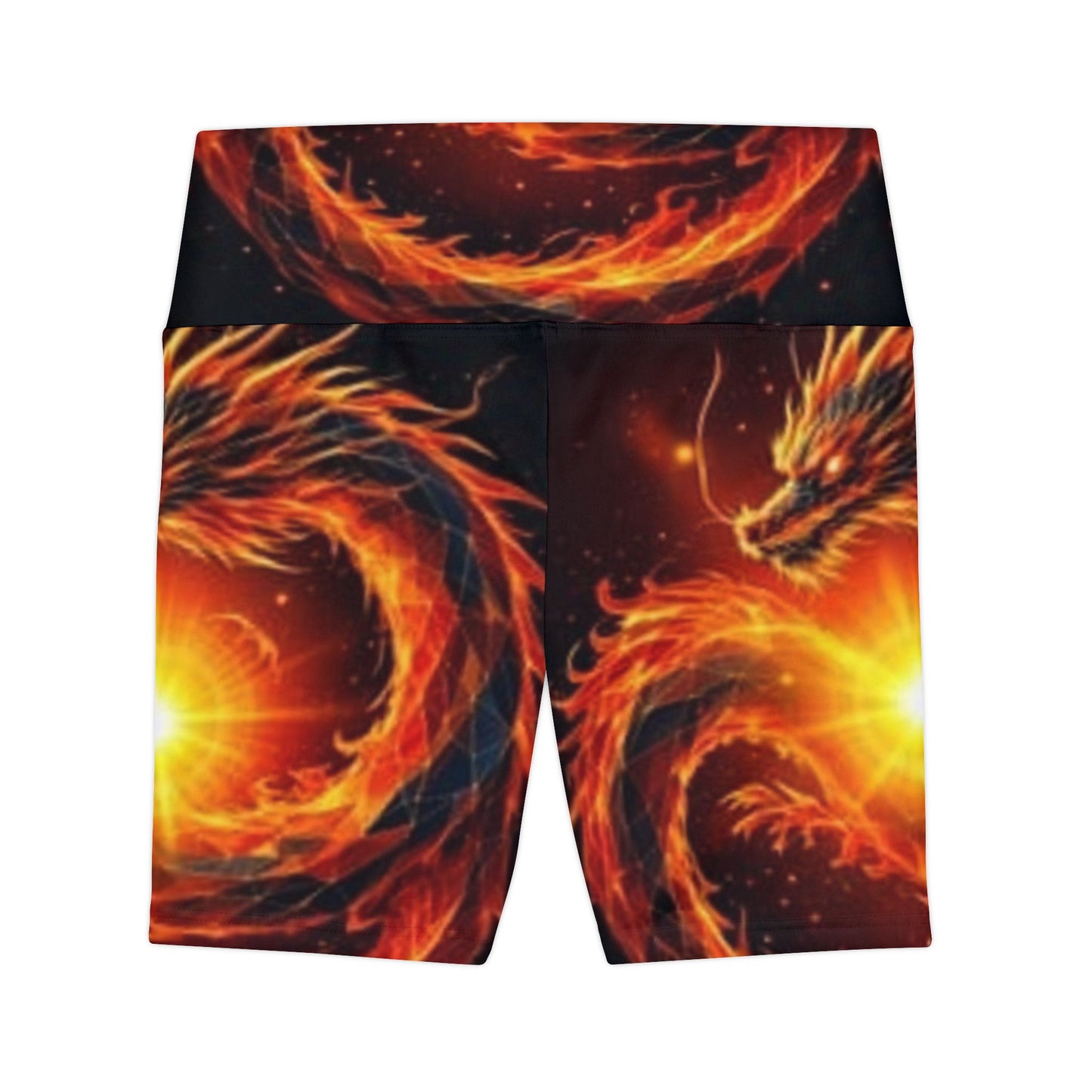 Fiery Dragon Workout Shorts for Women - Vibrant Fitness Activewear