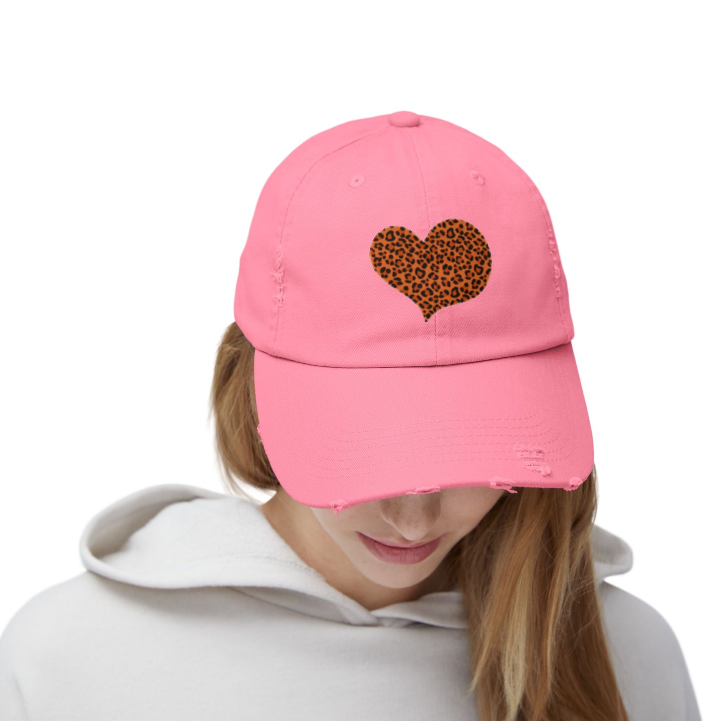 Leopard Heart Distressed Unisex Cap - Trendy Casual Headwear for Every Occasion