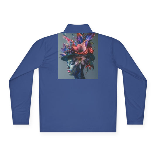 Quarter-Zip Pullover Women's face with hat with flowers