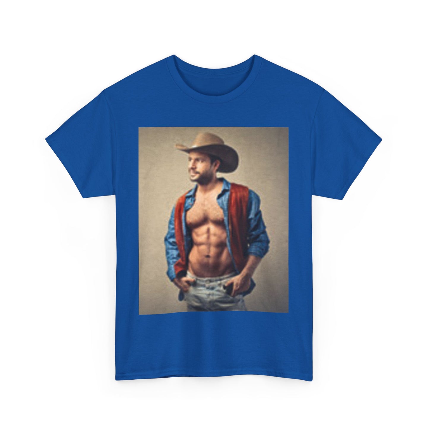 Camiseta unisex de algodón grueso con diseño de vaquero guapo y pecho musculoso 