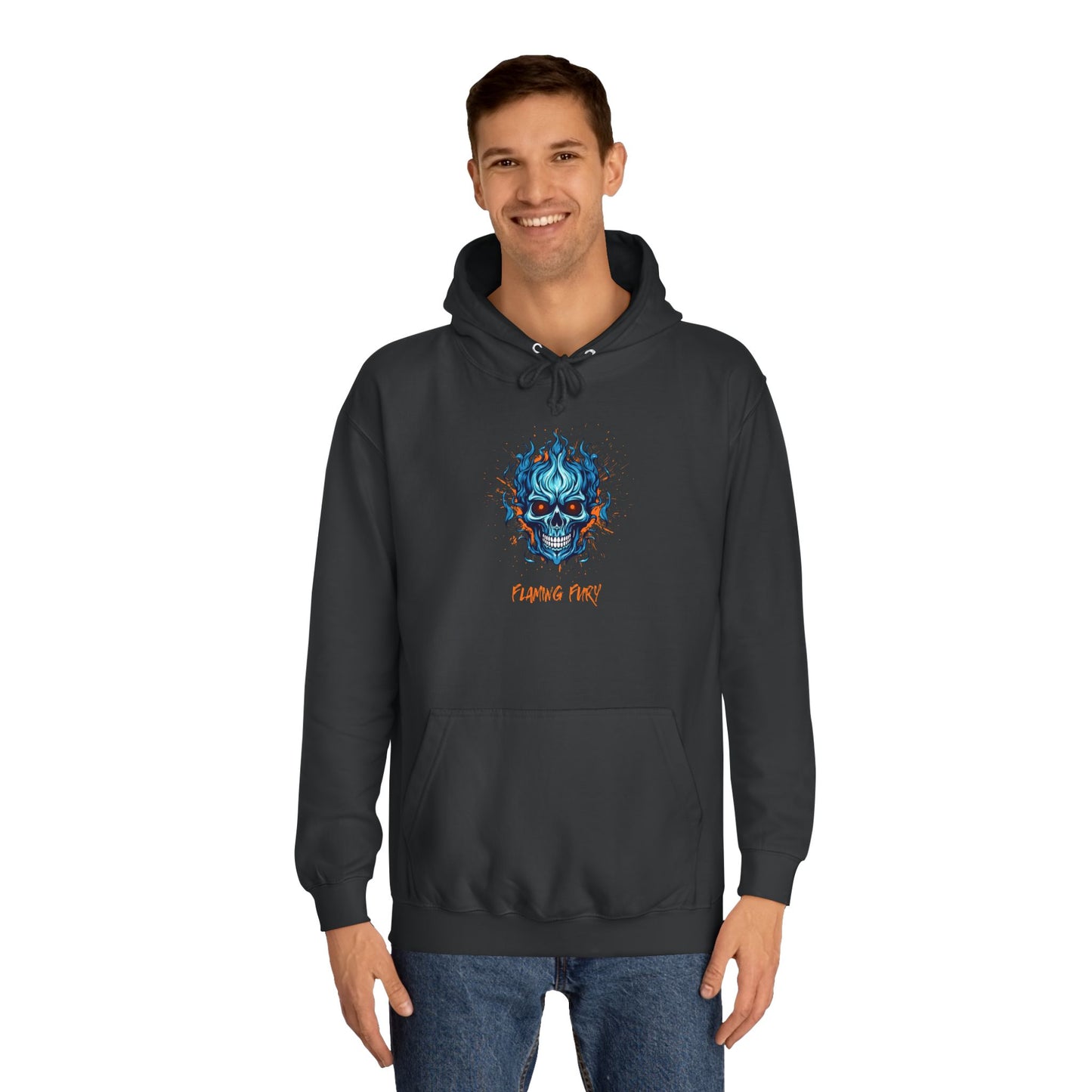 Unisex College Hoodie with Artistic Skull Design, Cozy Pullover, Perfect for Students, Casual Wear, Halloween Apparel, Gift for Him/Her