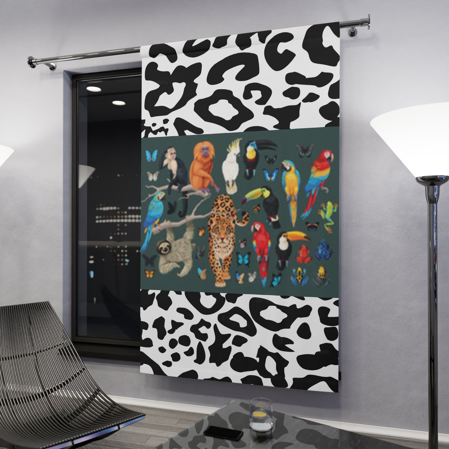 Window Curtains (1 Piece) 50"x84" Black Animal Print Animals