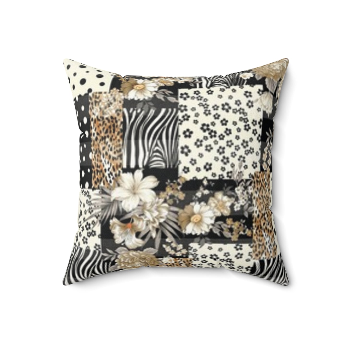 Coussin carré en imitation daim style bohème chic - Imprimé floral et animal