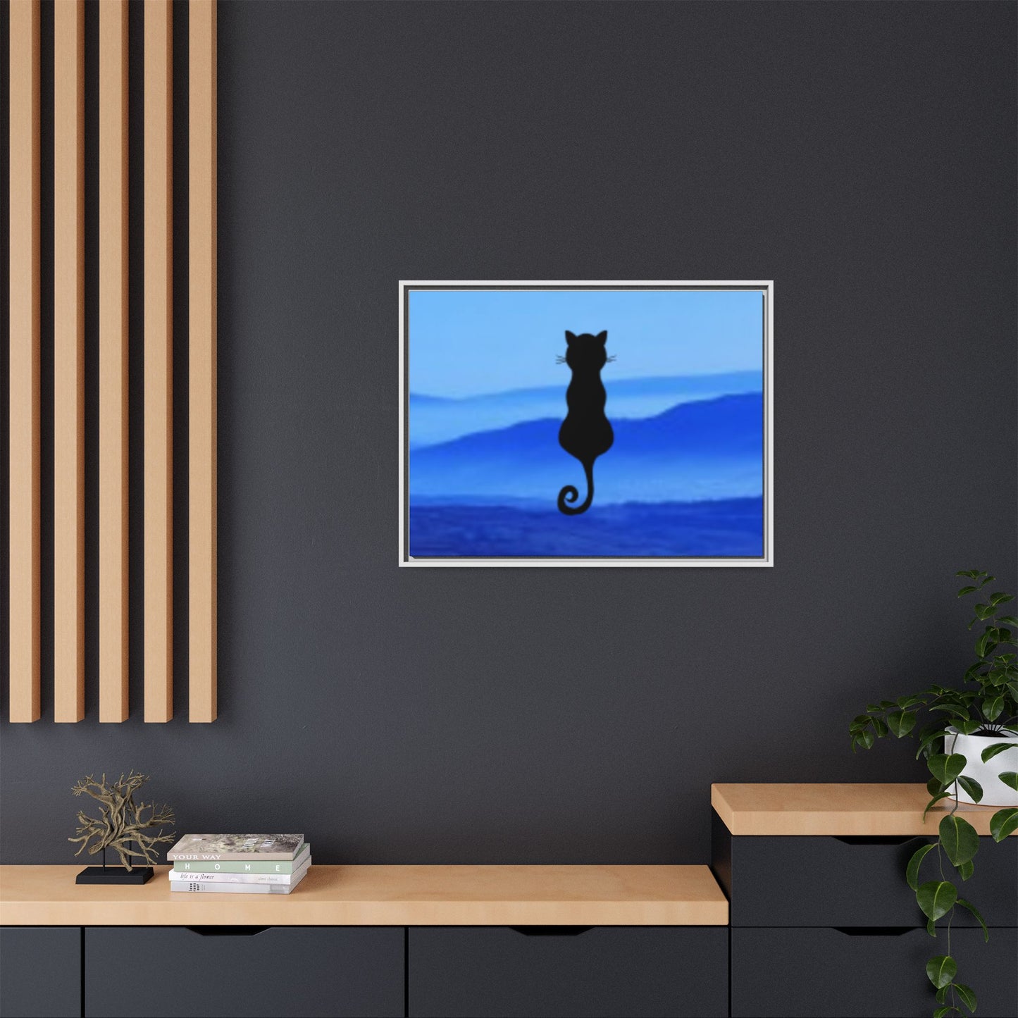 Framed Cat Silhouette Art Print, Wall Decor, Cat Lover Gift, Home Office Art, Pet Memorial