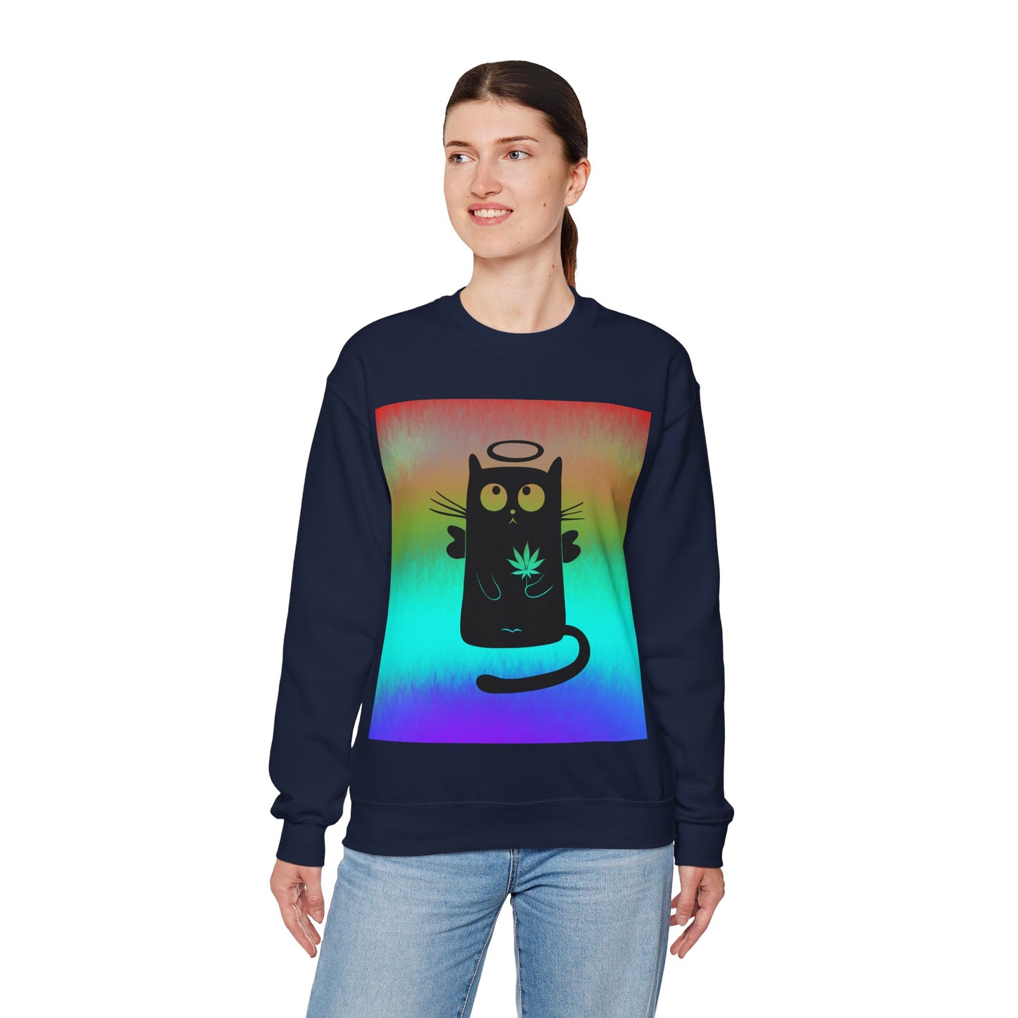 Black Cat Angel Unisex Heavy Blend Crewneck Sweatshirt