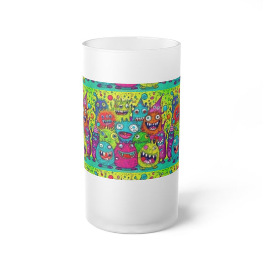 Colorful Monsters Frosted Glass Beer Mug | Fun Monstrous Design | Perfect for Parties, Gatherings, Gifts, Beer Lover's Essentials, Home Bar Decor
