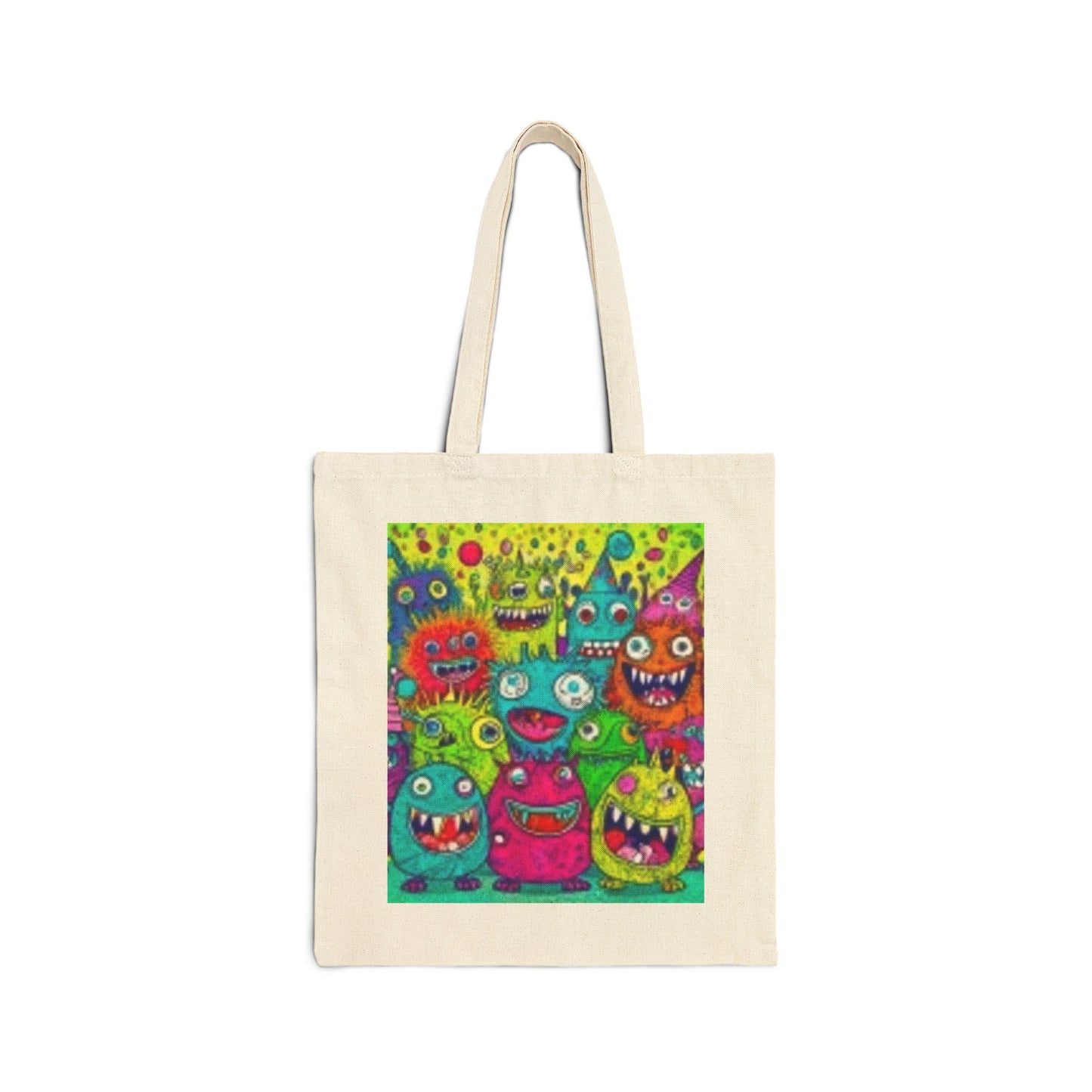 Monsters & Yellow Flower, Eco-Friendly Shopping Bag, Fun and Funky Canvas Bag, Perfect Gift for Art Lovers, Summer Vibes