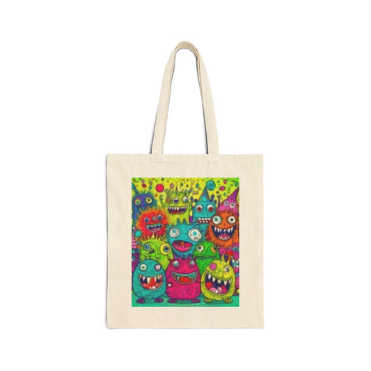 Monsters & Yellow Flower, Eco-Friendly Shopping Bag, Fun and Funky Canvas Bag, Perfect Gift for Art Lovers, Summer Vibes