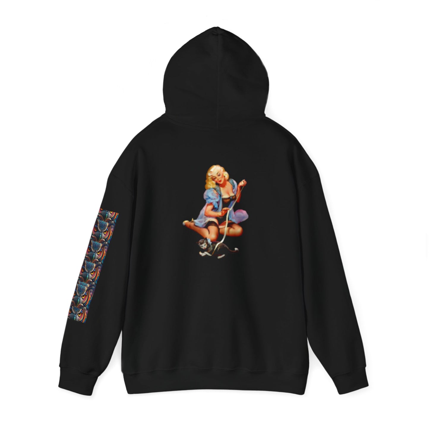 Hooded Sweatshirt Retro Sexy Woman wearing lingerie with a Cat