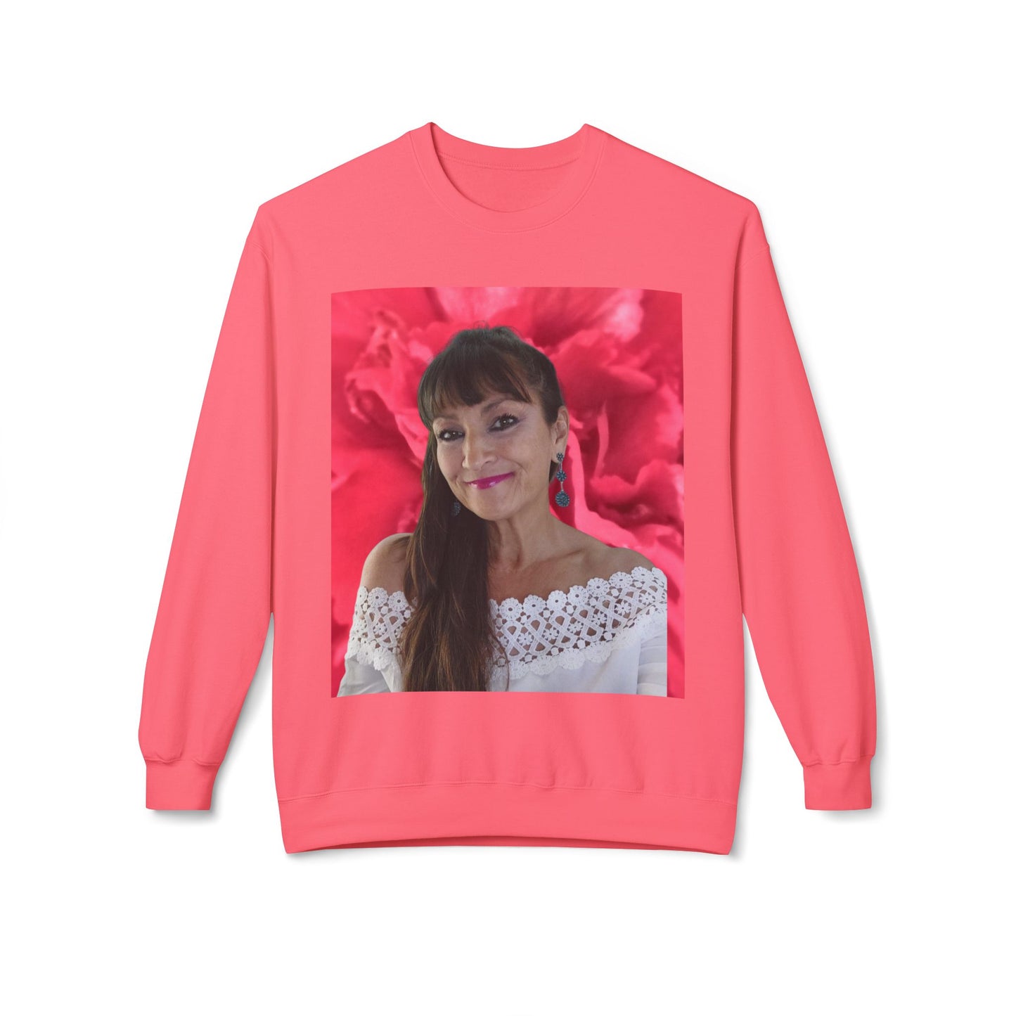 Mary Jordan with Pink Flower Heart Roses Sweatshirt | Unisex Fleece Crewneck | Perfect Gift for Birthdays, Holidays, Couples, Family, Friends