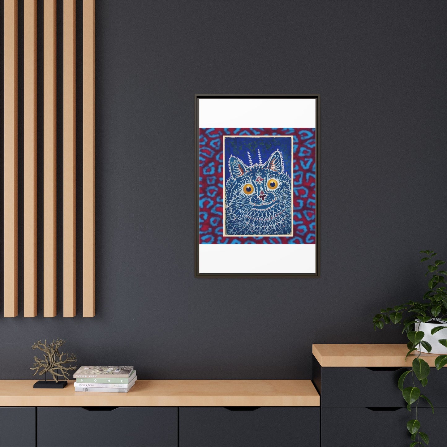 Colorful Cat Framed Matte Canvas Art - Whimsical Home Decor