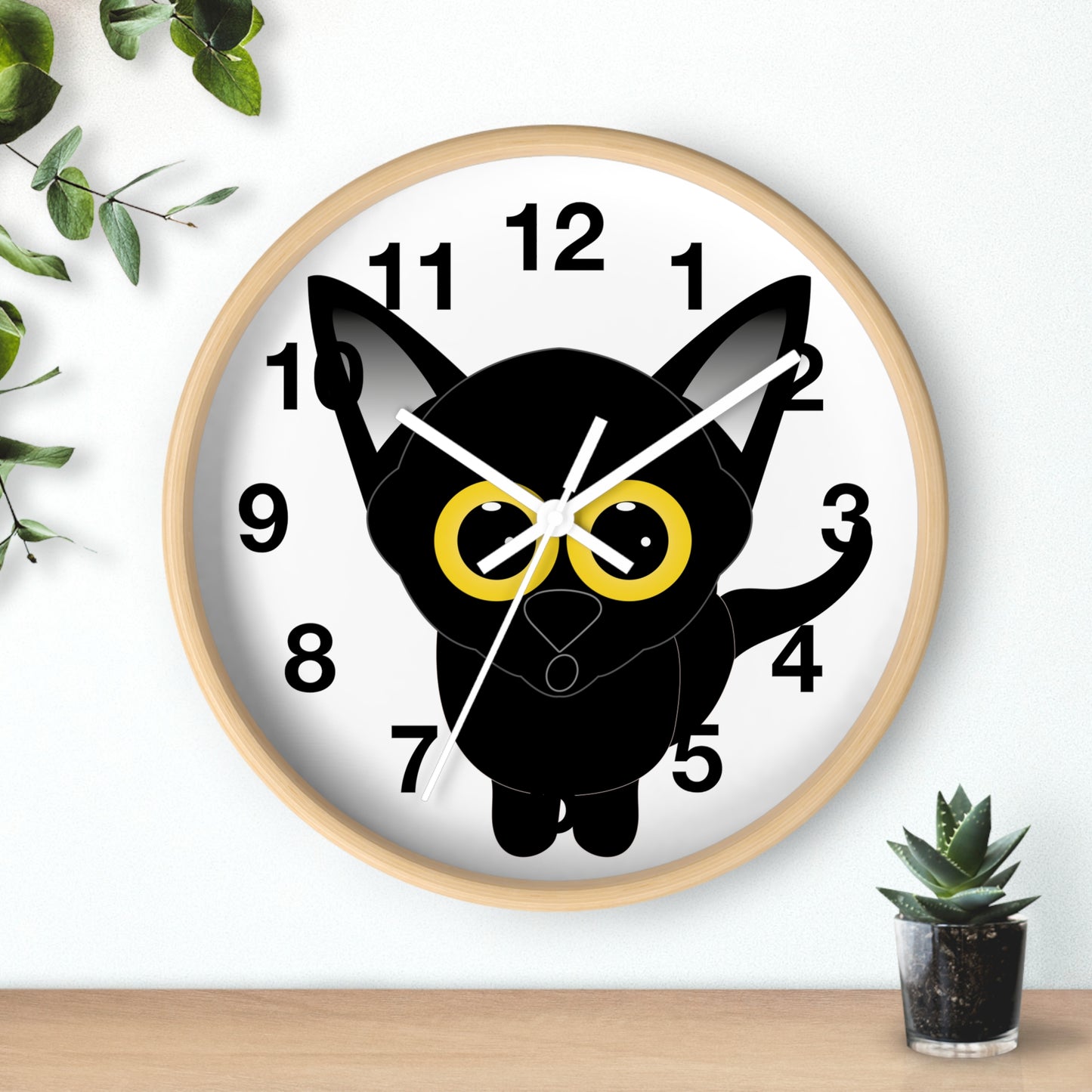 Wall clock Black Cat with Large Eyes