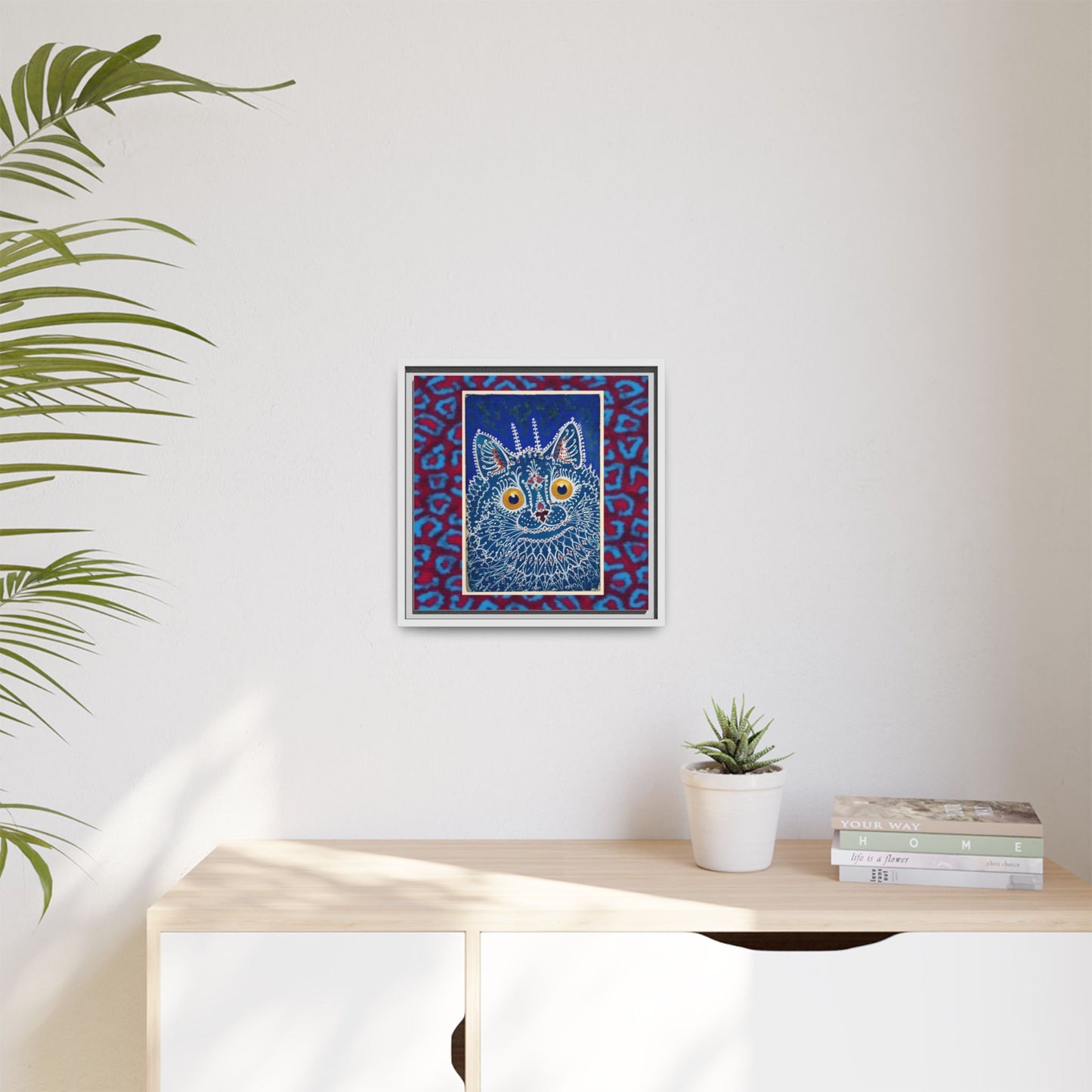 Colorful Cat Framed Matte Canvas Art - Whimsical Home Decor