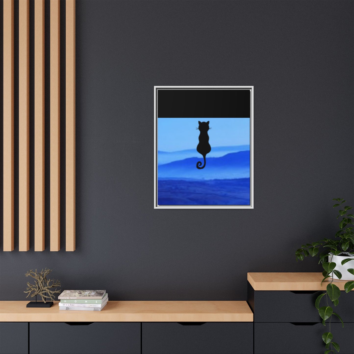 Framed Cat Silhouette Art Print, Wall Decor, Cat Lover Gift, Home Office Art, Pet Memorial