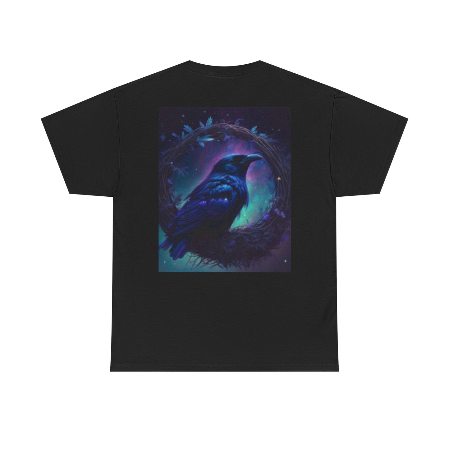 Camiseta unisex de algodón grueso con diseño de Luna Mística y Pájaro - Diseño Noche Encantada 