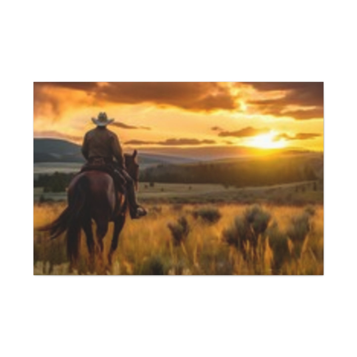 Framed Wall Art - Cowboy Sunset Canvas Print {Wild Wild West}