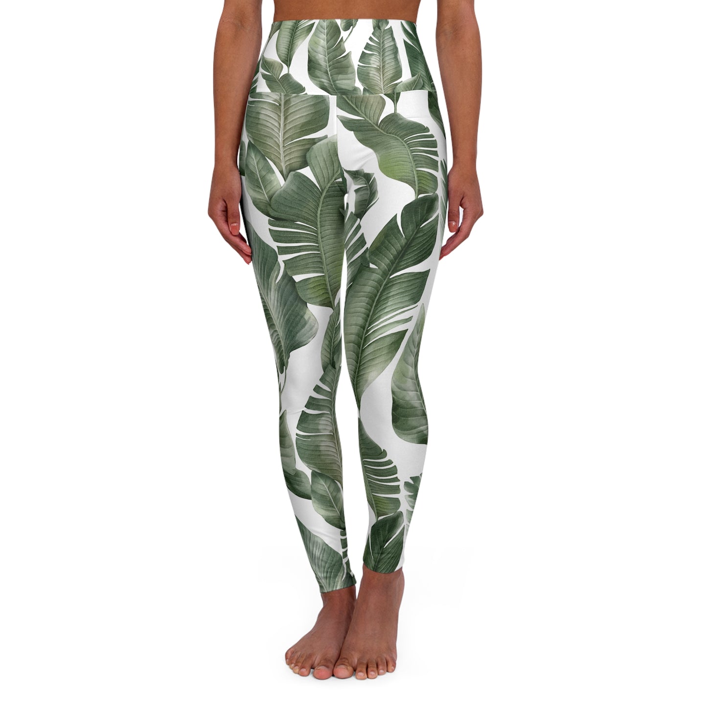 Tropical Leaf High Waisted Yoga Leggings - Perfect for Fitness and Everyday Wear