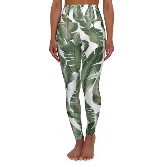 Tropical Leaf High Waisted Yoga Leggings - Perfect for Fitness and Everyday Wear