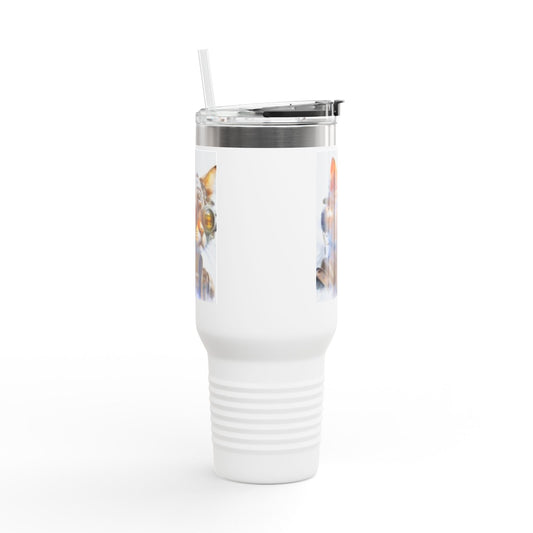 Insulated Travel Mug, 40oz Futuristic Cat with Metal