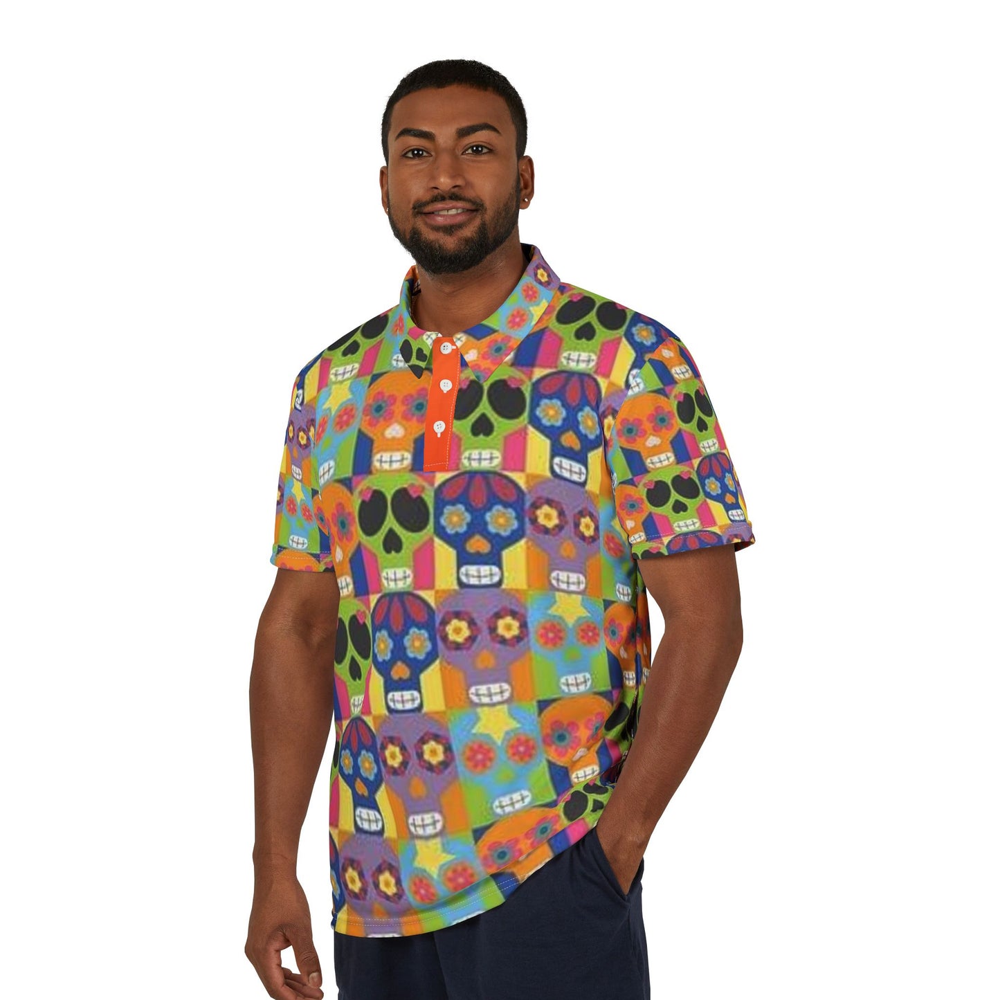 Colorful Day of the Dead Unisex Polo Shirt - Fun Skull Print