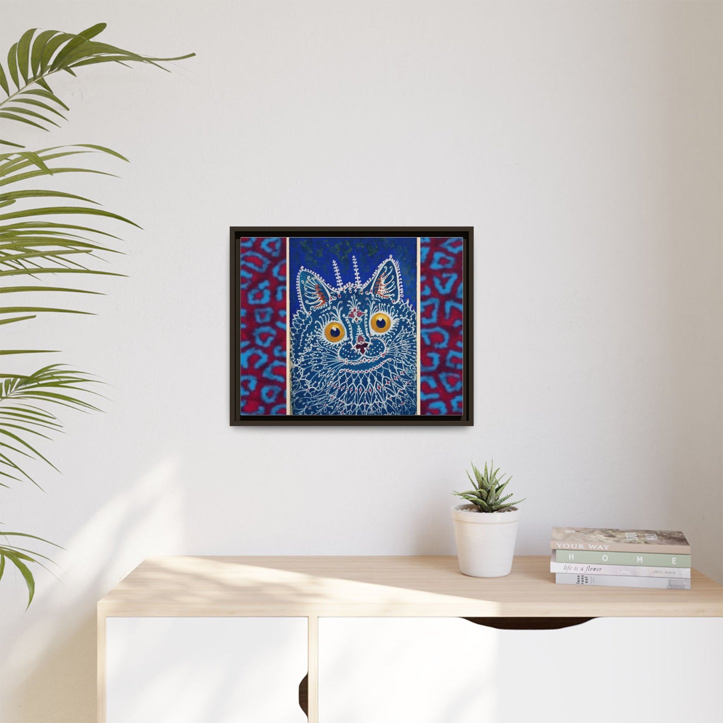 Colorful Cat Framed Matte Canvas Art - Whimsical Home Decor