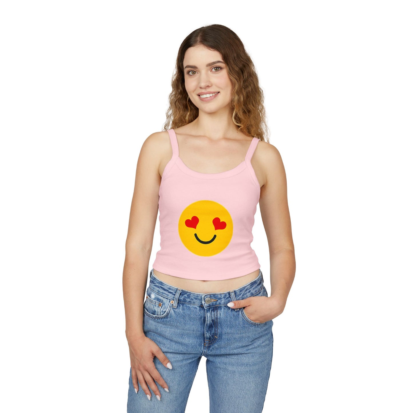 Happy Heart Smiley Tank Top | Women's Spaghetti Strap Shirt, Cute Summer Top, Casual Wear, Gift for Her, Valentine's Day