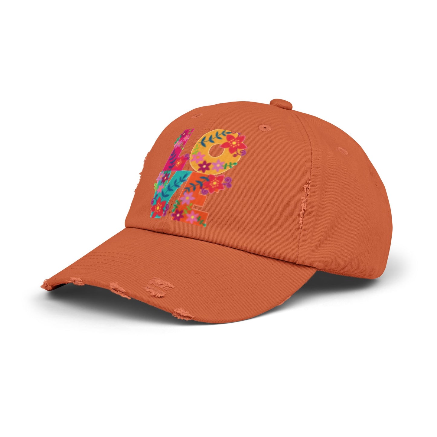 Floral Love Unisex Distressed Cap - Trendy Adjustable Hat for Casual Style