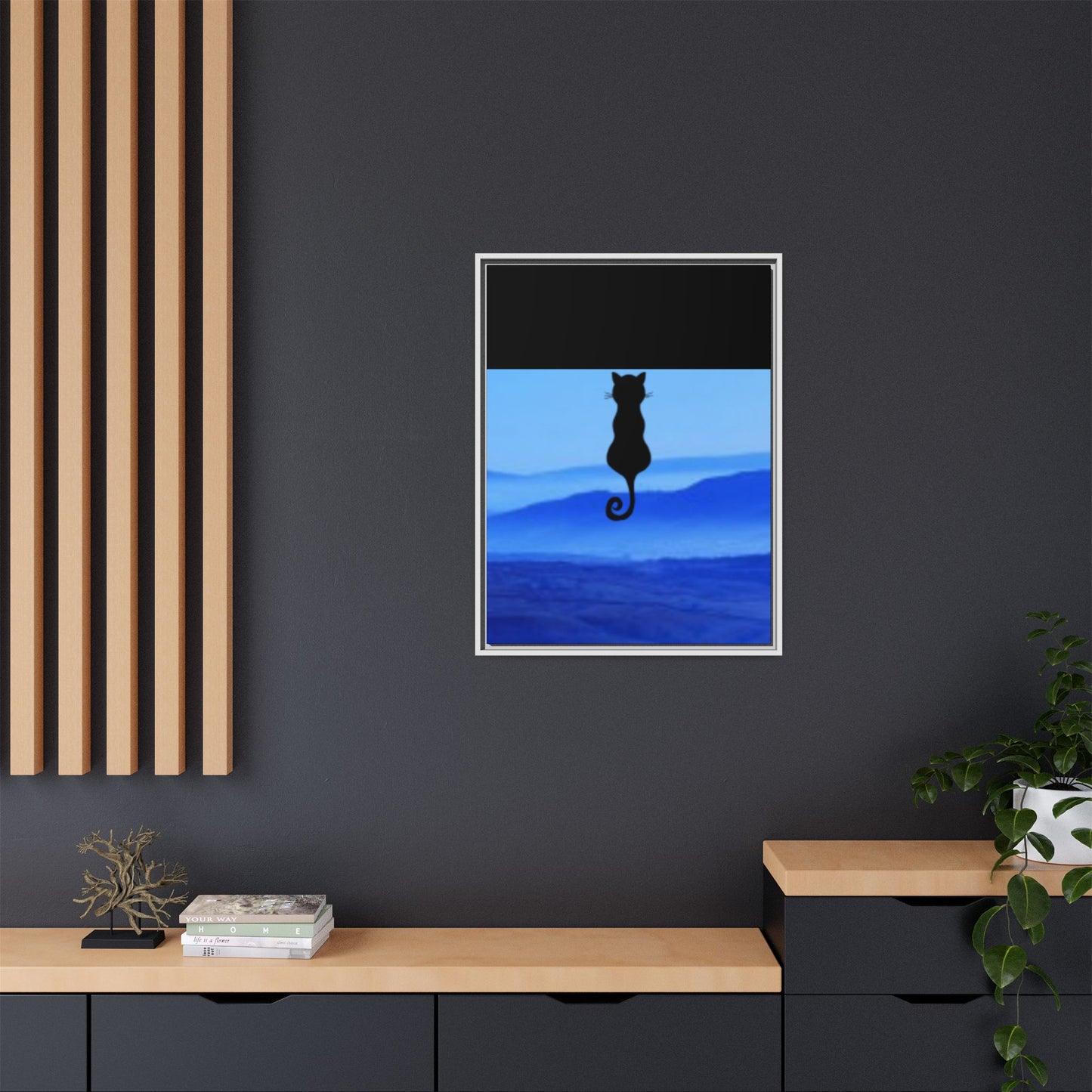 Framed Cat Silhouette Art Print, Wall Decor, Cat Lover Gift, Home Office Art, Pet Memorial