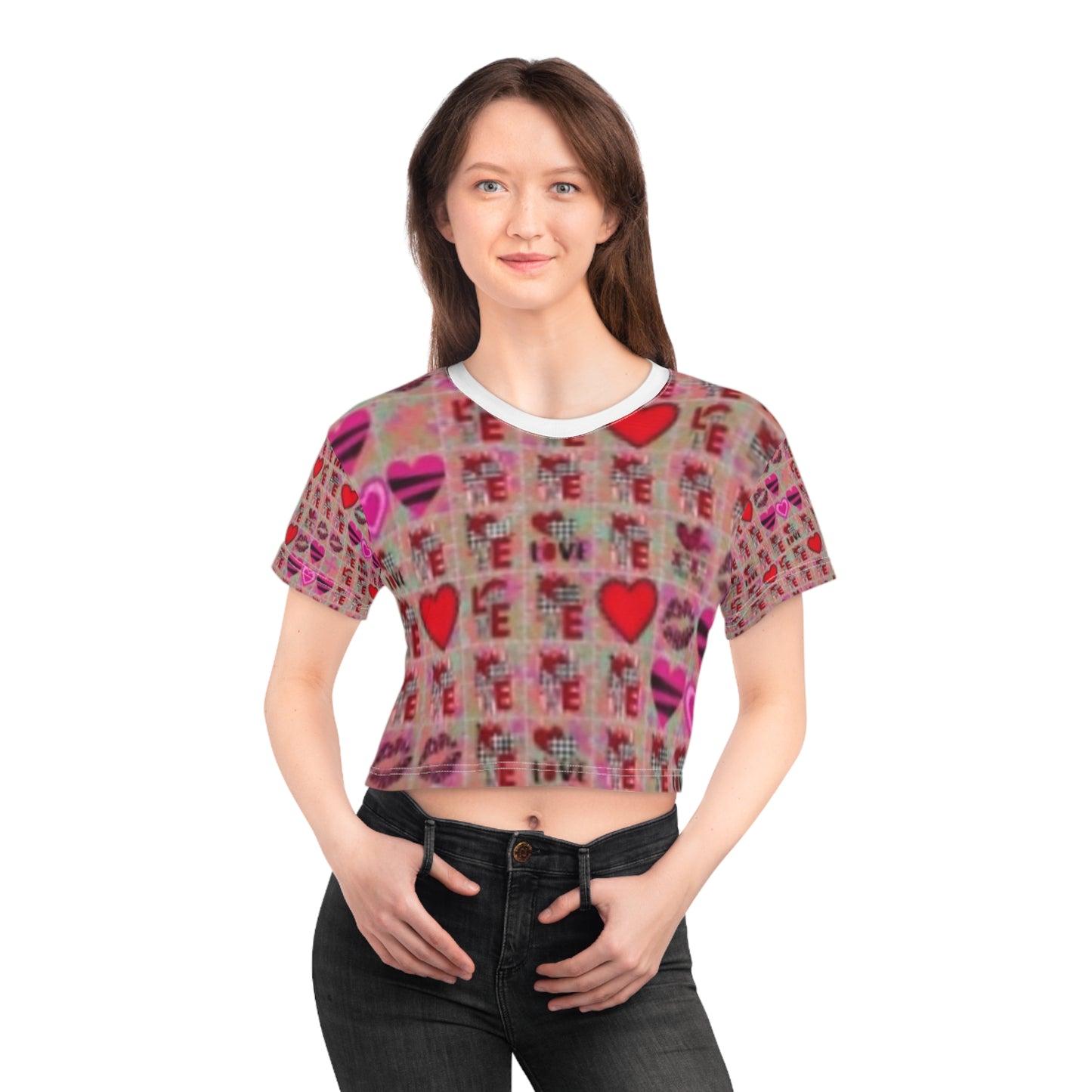 Camiseta corta para mujer con corazones y pijama "Teniendo sueños soñolientos"
