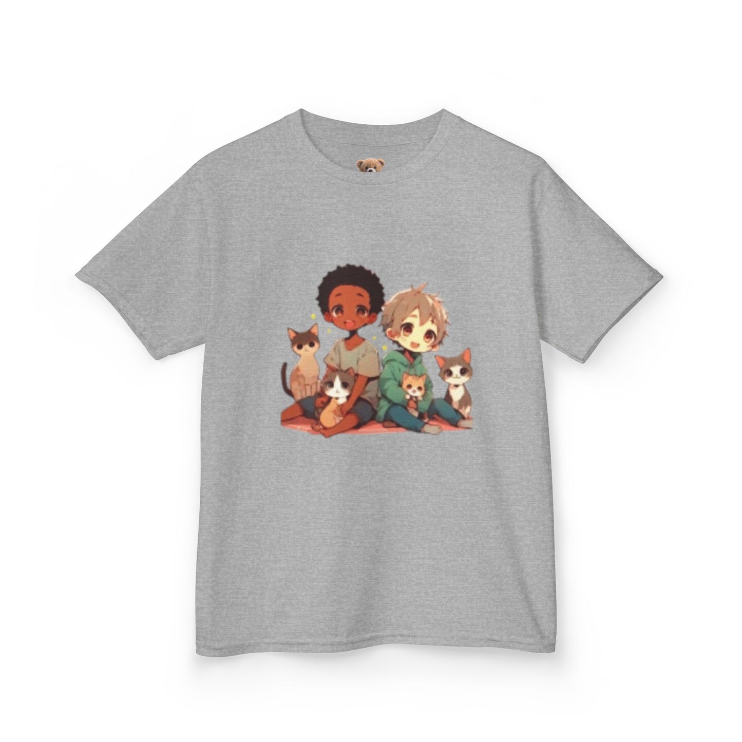 Children with Cats & Heart Kids Heavy Cotton T-shirt Looking Fabulous!